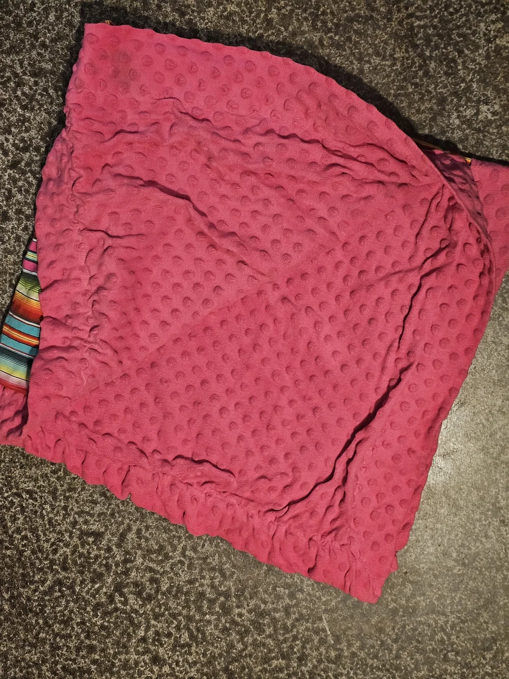 Vibrant Multicolor Striped Throw with Hot Pink Minky Border